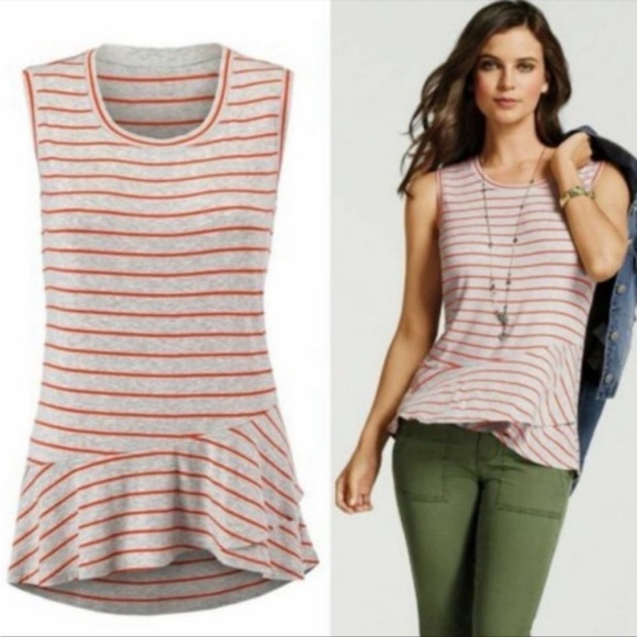 CAbi Tangerine striped‎ peplum tank #5331, size XS - Picture 1 of 7